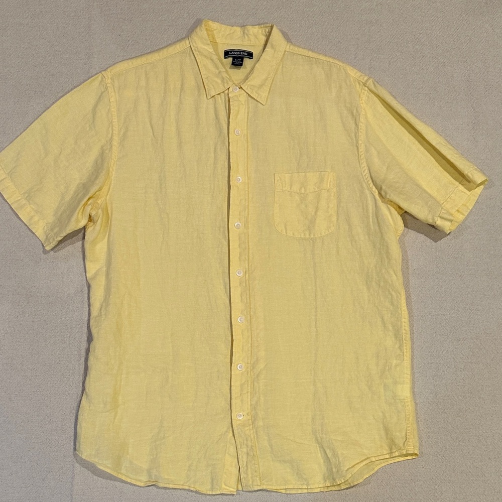 Lands' End Men's Light Yellow Linen Shirt LT